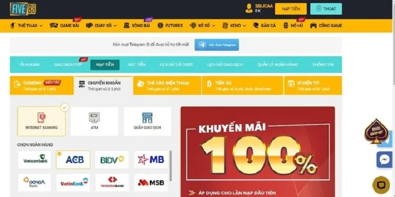 Quy trình nạp tiền chi tiết từng phương thức