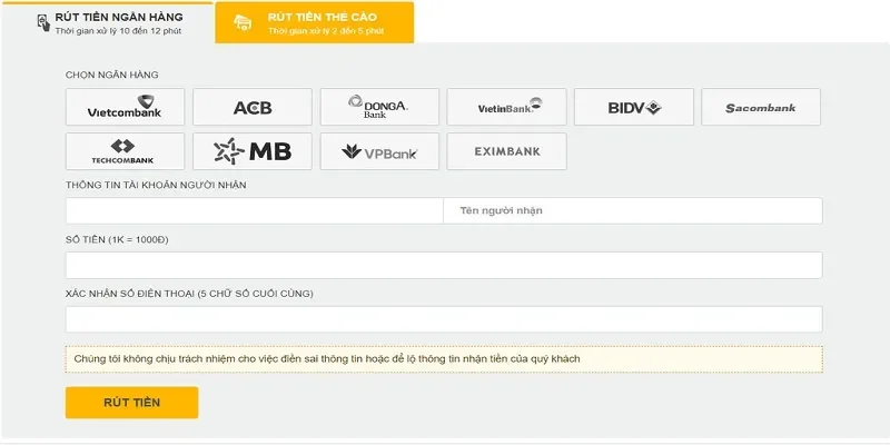Quy trình rút tiền FIVE88 nhanh chóng